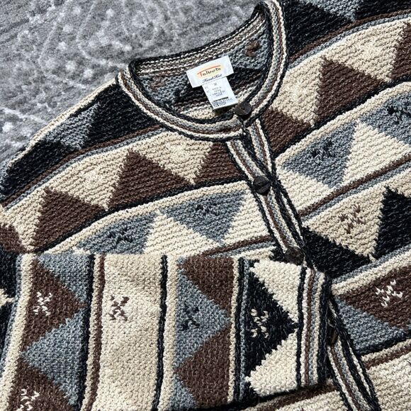 Vintage Talbots Hand Knit Cardigan Sweater Medium Geometric Aztec Neutral - Picture 7 of 8